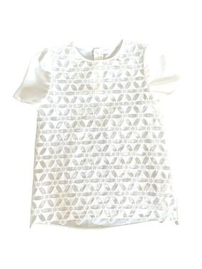 Ochirly Flower Texture Semi Sheer Short Sleeve Top Size XS